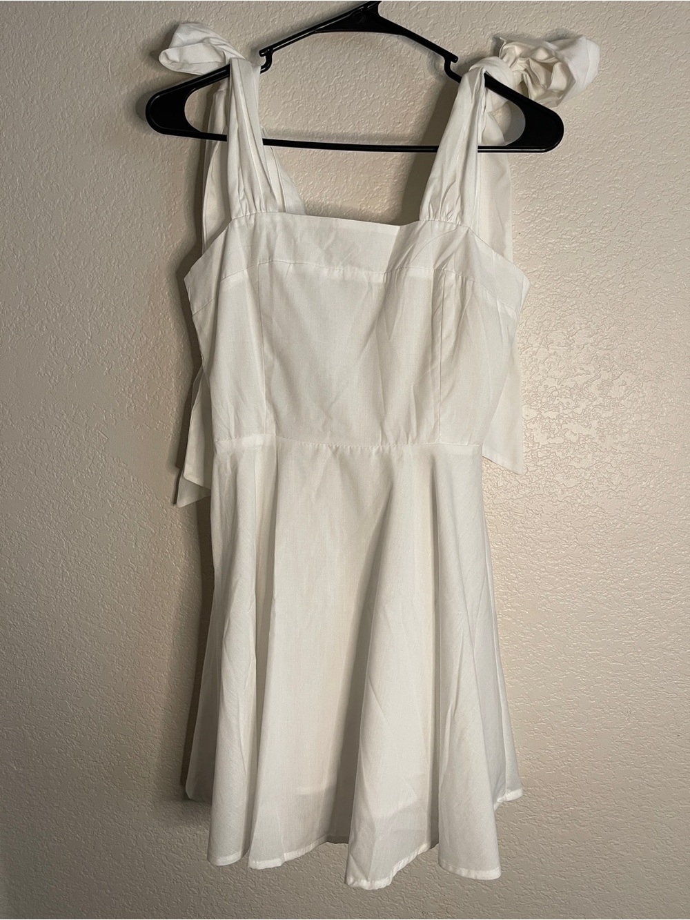 White Tie-Shoulder Chic Preppy Fairy Whimsy Mini Dress Sz S